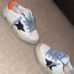 Golden Goose Kids White Sneakers with Black Star and Orange Heel